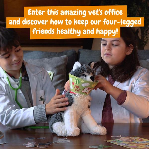 Primul meu kit de veterinar Intra in aceasta clinica veterinara afla despre sarcinile zilnice ale unui veterinar si descopera cat de importanta este aceasta profesie pentru a ajuta animalele Cu aceasta jucarie de rol vei invata totul despre animalute concepte de baza si te vei putea imagina ca un adevarat medic veterinar Continutul include Pigment rosu Halat de veterinar Radiografie Stetoscop Tub din plastic Manusi Ata de lana Carnet de sanatate pentru animale Cartonas decorativ 