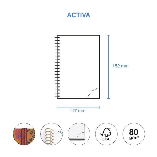 Agenda cu spira Miquelrius Activa 117x182 mm datata zilnic Leopard Natura MR38525