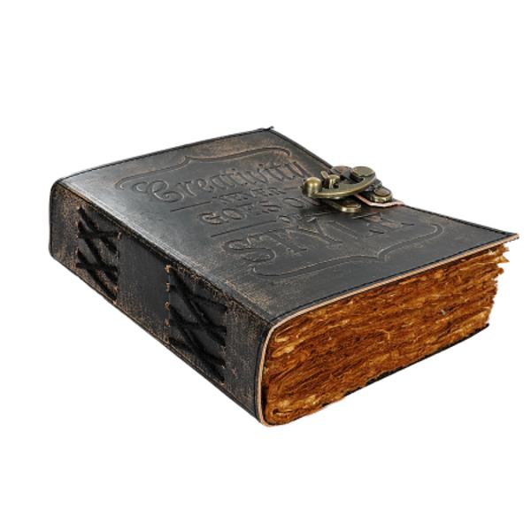 Jurnal Vintage dimensiune 175 x 125 cm coperti din piele naturala cusute manual hartie lucrata manual din bumbac inchizatoare metalica tip ancora