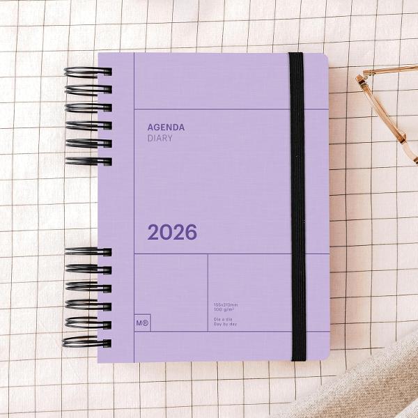 Agenda cu spira Miquelrius Plus 164x218 mm datata zilnic Mauve Back to Basics MR34560