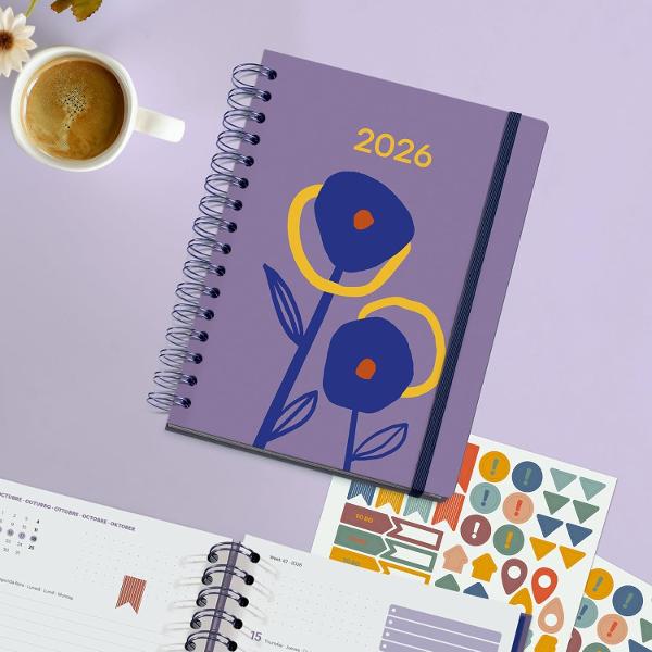 Agenda cu spira Miquelrius Plus 160x218 mm datata saptamanal Floral Duality Marf MR34573