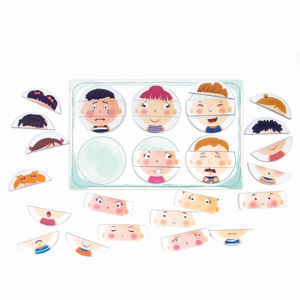 Un joc educativ de invatare emotionala cu 42 de magneti de hartie Setul ii familiarizeaza pe copii cu invatarea emotionala ajutandu-i sa recunoasca mai intai diferitele expresii faciale si apoi cu ajutorul ghidului ilustrat sa invete cum se reflecta emotiile umane in expresiile lor Fiecare magnet descrie trasaturi diferite pentru a reflecta expresii si emotii variate Cum arata cineva cand este fericit trist sau suparat Cum se manifesta sentimentele de gelozie rusine iubire sau 