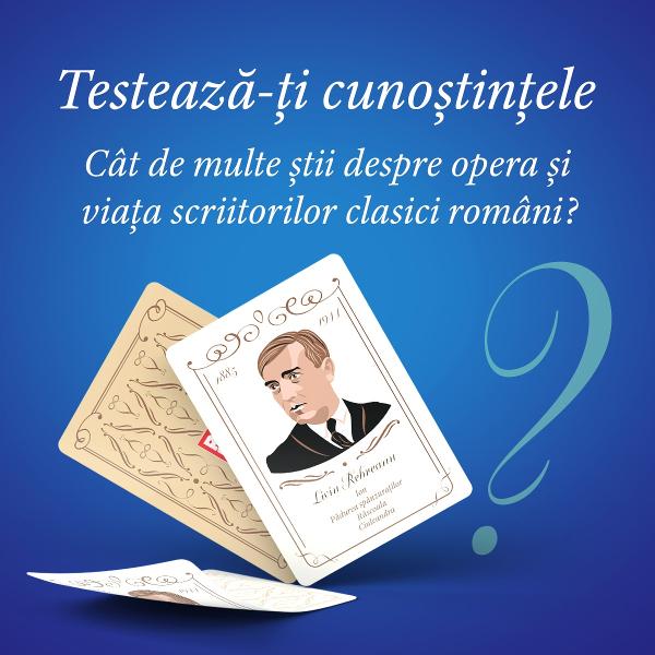 C&acirc;t de multe mai &537;tii despre opera &537;i via&539;a scriitorilor clasici rom&acirc;ni Redescoper&259; literatura rom&acirc;n&259; printr-un joc de c&259;r&539;i super amuzant &537;i educativScriitori Clasici Rom&acirc;ni&nbsp;este un joc de c&259;r&539;i inedit ce &icirc;mbin&259; distrac&539;ia specific&259; jocului clasic de c&259;r&539;i cu informa&539;iile utile &537;i interesante despre via&539;a &537;i opera 