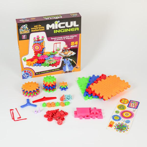 Copilul t&259;u este fascinat de &537;tiin&539;&259; &537;i tehnologie Este la v&acirc;rsta la care construitul &icirc;i ocup&259; tot timpul Atunci setul Micul Inginer este jocul perfect pentru aceast&259; etap&259;Setul con&539;ine 84 de piese pe care copilul le poate &icirc;mbina &icirc;n tot felul de forme pe care apoi le pune &icirc;n mi&537;care ac&539;ion&acirc;nd comutatorul inclus &icirc;n setActivitatea de asamblare &icirc;i ocup&259; mult timp 