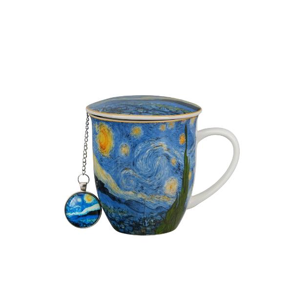 Aceast&259; can&259; cu infuzor aduce magia &351;i farmecul nop&355;ii &icirc;nstelate direct &icirc;n pauza ta de ceai sau cafea Decorat&259; cu un design inspirat de &bdquo;The Starry Night&rdquo; imprimarea surprinde cerul nocturn plin de v&acirc;rtejuri albastre &351;i stele luminoase &mdash; fiecare &icirc;nghi&539;itur&259; devine un moment artisticCana este fabricat&259; din por&539;elan fin cu un 
