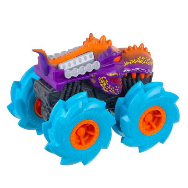 Zdrobiti concurenta cu acest asortiment de vehicule monster truck Hot Wheels Twisted Tredz la scara 143 monstruoase cu sasiuri cu tematica de creatura Motorul cu frictiune cu actiune de tragere inapoi si eliberare lanseaza aceste vehicule feroce peste obstacole si teren cu o deplasare inainte care rupe pamantul Accelerati si eliberati vehiculele de neoprit Mega Wrex Bone Shaker Rodger Dodger sau Marvel Hulk pentru busituri si lovituri Fiecare Monster Truck are cauciucuri GIGANT stilizate 