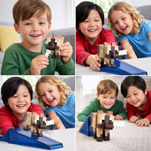 Creeaza exploreaza si supravietuieste cu figurile Minecraft Aceste figurine de actiune au fost create in mod autentic folosind designul pixelat al jocului video asa ca sunt grozave pentru joc si afisare Articulatiile mobile permit personajelor emblematice sa atinga ipostaze de actiune Fiecare figurina vine cu o piesa Build A Portal Jucatorii le pot colecta pe toate pentru a construi un portal complet Minecraft End care este de doua ori mai inalt decat figura Este un cadou grozav pentru 