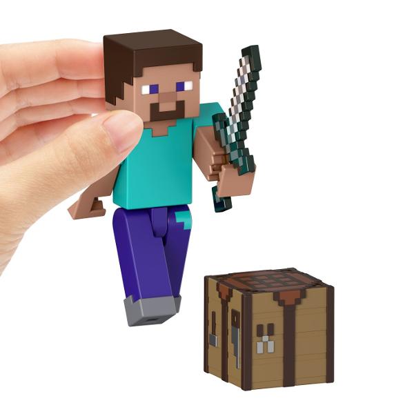 Creeaza exploreaza si supravietuieste cu figurile Minecraft Aceste figurine de actiune au fost create in mod autentic folosind designul pixelat al jocului video asa ca sunt grozave pentru joc si afisare Articulatiile mobile permit personajelor emblematice sa atinga ipostaze de actiune Fiecare figurina vine cu o piesa Build A Portal Jucatorii le pot colecta pe toate pentru a construi un portal complet Minecraft End care este de doua ori mai inalt decat figura Este un cadou grozav pentru 