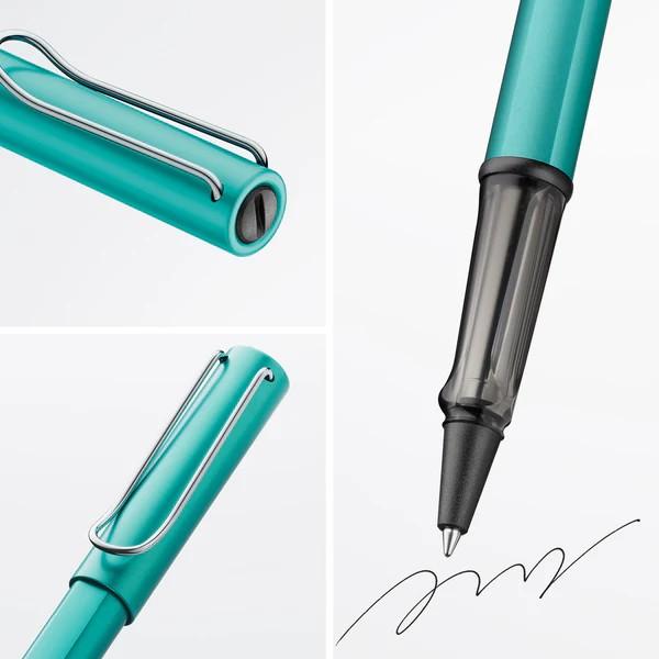 Roller Lamy AL-star este un instrument de scris atractiv tineresc care satisface chiar si cele mai exigente cerinte Fabricat din aluminiu rezistent anodizat in diverse culori Prevazut cu grip fumuriu-transparent cu fante pentru o prindere confortabila si clema metalica flexibilaDetalii roller Lamy AL-star turmaline aluminiu anodizat  clip metalic  grip din plastic ergonomic 