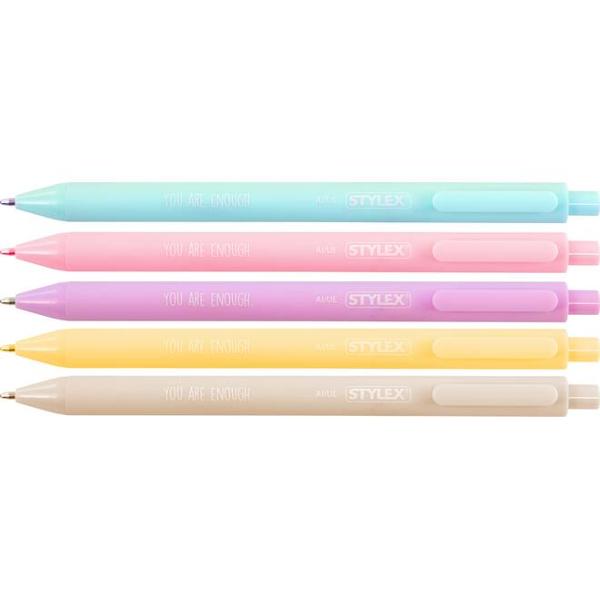 Acest set de 5 pixuri cu mecanism cu designul &bdquo;Be You&rdquo; te va pune &icirc;ntr-o dispozi&539;ie bun&259; &icirc;n fiecare zi Fiecare pix de unic&259; folosin&539;&259; este imprimat cu un mesaj motiva&539;ional &537;i este disponibil &icirc;ntr-una dintre cele 5 culori diferite ale corpuluiCu cerneal&259; albastr&259; l&259;&539;ime linie 10 mm pixurile ofer&259; o experien&539;&259; de scriere 