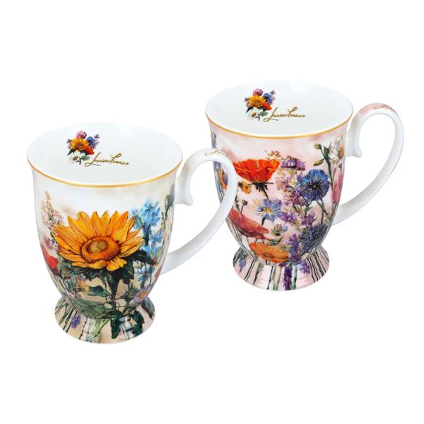 Set deosebit format din 2 c&259;ni din por&539;elan fin cu o capacitate de 280 ml fiecare decorate cu un elegant motiv &bdquo;Flori S&259;lbatice&rdquo; semnat de artista Laura Lozano Designul delicat inspirat din frumuse&539;ea naturii aduce &icirc;n prim-plan flori colorate &537;i detalii artistice care transform&259; fiecare moment de relaxare &icirc;ntr-o experien&539;&259; pl&259;cut&259;C&259;nile 