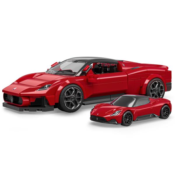 Setul HOT WHEELS MASERATI MC20 aduce impreuna eleganta legendarei marci Maserati si creativitatea constructiei cu piese oferind o experienta premium pentru pasionatii de supercaruri si colectionarii Hot Wheels Pachetul include o masina metalica exclusiva MC20 insotita de o placa semnatura precum si un set de constructie format din 250 de piese cu ajutorul carora poti construi un model impresionant al celebrului supercar italian Designul rafinat liniile aerodinamice si detaliile realiste 