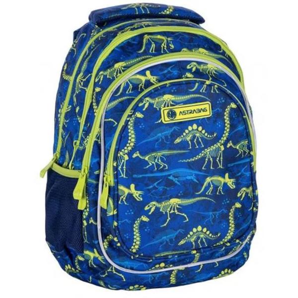 Ghiozdanul scolar cu 4 compartimente cu tematica&nbsp;de dinozauri este conceput pentru baietii iubitori de dinozauri&nbsp;Ghiozdanul cu design elegant decorat cu dinozauri in diferite culori pe fundal albastru are 4 compartimente cu fermoar&nbsp;si doua&nbsp;buzunare laterale din plasa&nbsp; Spatele este intarit proiectat&nbsp;ergonomic&nbsp; iar cureaua de umar este reglabila in lungime de asemenea cu o husa din 