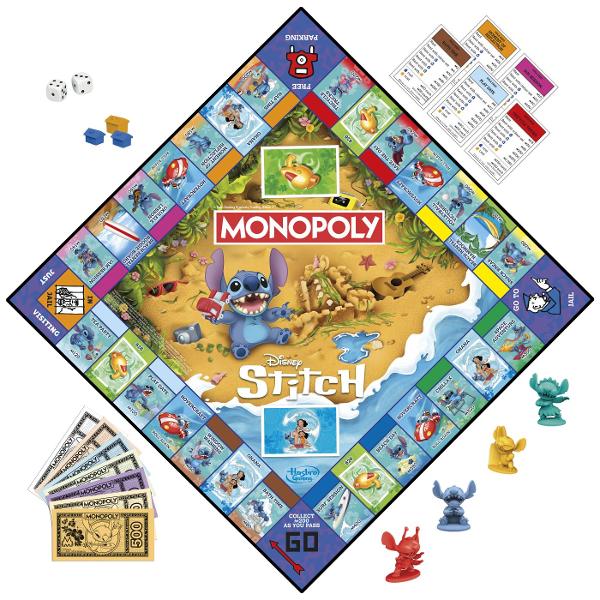 Monopoly Disney Stitch este o editie speciala a clasicului joc de societate Monopoly inspirata de universul amuzant al personajului Stitch Jucatorii cumpara vand si schimba proprietati tematice incearca sa isi construiasca strategia perfecta si sa devina cel mai bogat jucator de pe tabla Grafica colorata si ilustratiile cu Stitch aduc un plus de distractie jocului clasic transformand fiecare partida intr-o aventura plina de umor Este un joc ideal pentru serile petrecute in familie sau cu 