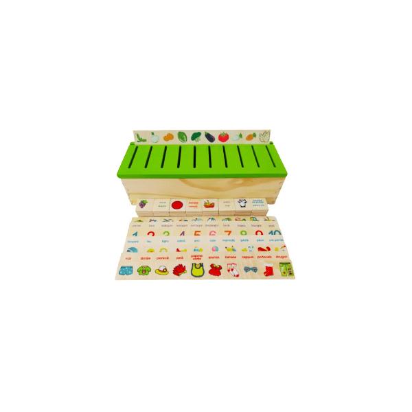 Joc educativ tip Montessori de asociere clasificare si sortare cu 88 piese din lemn Jocul de sortare educativ din lemn constituie o activitate interesanta si educativa pentru copii si totodata un ajutor in invatarea primelor notiuni despre culori animale fructe legume vehicule si forme geometrice Este un joc educativ pentru copii des utilizat in activitatile Montessori pentru asociere si sortare dupa mai multe criterii Ce contine aceasta jucarie educativa cutie de clasificare a 