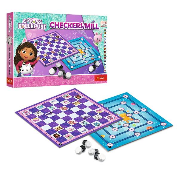 Intra in lumea magica a papusilor alaturi de Gabby si prietenii ei adorabili Acest set contine doua jocuri clasice Dame si Moara reinterpretate intr-un mod fermecator si plin de culoare Fiecare tabla de joc este decorata cu personaje simpatice din universul Gabby&39s Dollhouse oferind o experienta educativa si distractiva pentru cei mici Perfect pentru dezvoltarea gandirii logice si a spiritului de competitie intr-un mod jucaus si creativ Include pioni albi si negri ideali pentru 