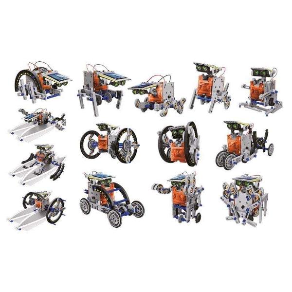 Asamblati toate piesele si construiti un robot alimentat de energia solaraPot fi construite 14 modele diferite inclusiv o masinuta un crab un boxer si o barca&nbsp;Contine brosura colorata cu instructiuni de asamblare si activitati distractive&nbsp;Varsta recomandata 8 aniDimensiuni cutie&nbsp;28 x 7 x&nbsp;1850 cmCulorile si continutul pot varia usor de la o jucarie la 