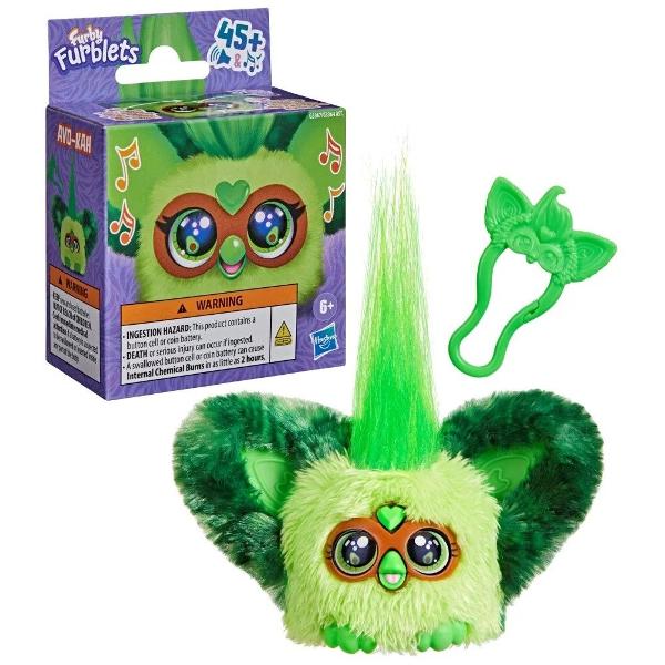 Jucarie interactiva tip Furblets Avo Kah Avocado compacta si usor de transport conceputa pentru distractie rapida si interactiune muzicala Produsul reda peste 45 de sunete si efecte audio oferind o experienta dinamica prin activarea diferitelor functii tactile Designul colorat si expresiv atrage atentia iar dimensiunea redusa permite utilizarea oriunde acasa sau in deplasare Este realizat din materiale rezistente potrivite pentru utilizare frecventa Produsul functioneaza pe baza de 