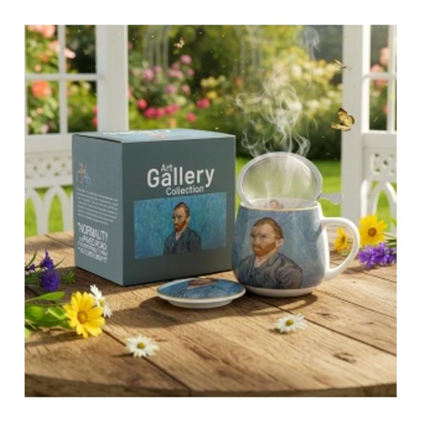 O can&259; cu infuzor de ceai &537;i capac&nbsp;&nbsp;PORTRETUL LUI Vincent Van Gogh&nbsp;&nbsp;din&nbsp;&nbsp;colec&539;ia Art Gallery&nbsp; este realizat&259; din por&539;elan de calitate superioara marcat de o culoare alb-crem natural&259; cu o str&259;lucire delicat&259; &537;i o rezisten&539;&259; &537;i durabilitate 