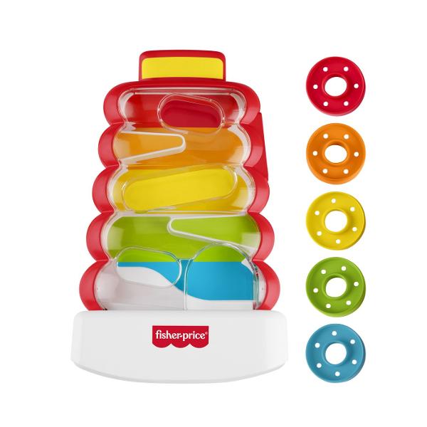 Jucaria Fisher-Price De Dezvoltare Turn Cu Discuri Colorate este special conceput pentru a stimula dezvoltarea timpurie a bebelusilor prin joaca interactiva si plina de culoare Setul include o structura transparenta cu traseu intern si discuri colorate pe care copilul le introduce in partea superioara urmarind cum acestea coboara in mod imprevizibil pana la baza Acest mecanism simplu dar captivant ajuta la dezvoltarea coordonarii mana-ochi si la intelegerea relatiei cauza-efect Designul 