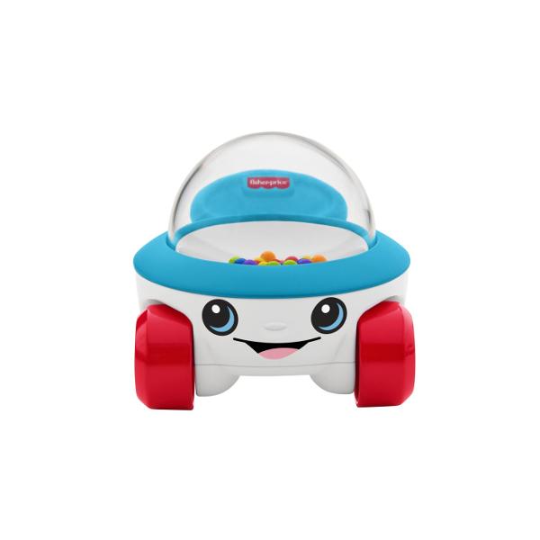 Masinuta Fisher-Price este o jucarie interactiva special conceputa pentru bebelusi care incurajeaza miscarea si explorarea Atunci cand copilul impinge sau moveaza masinita bilele colorate din interior sar si se misca in cupola transparenta creand efecte vizuale si sunete distractive Designul prietenos cu fata zambitoare si culori vii capteaza atentia celor mici si ii incurajeaza sa se joace activ Miscarea bilelor ajuta copilul sa inteleaga relatia cauza-efect stimuland in acelasi timp 