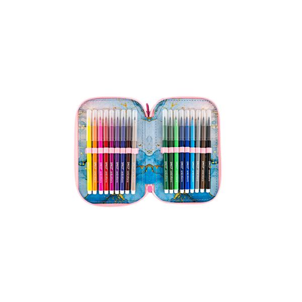 Penar &537;colar echipat dublu &ndash; model abstract marmorat compartimentatPenarul &537;colar dublu echipat Marmorat impresioneaz&259; printr-un design modern inspirat din textura marmurei &icirc;n nuan&539;e elegante de roz albastru &537;i accente aurii Este alegerea ideal&259; pentru elevele care &icirc;&537;i doresc un penar practic dar &537;i stilatp 