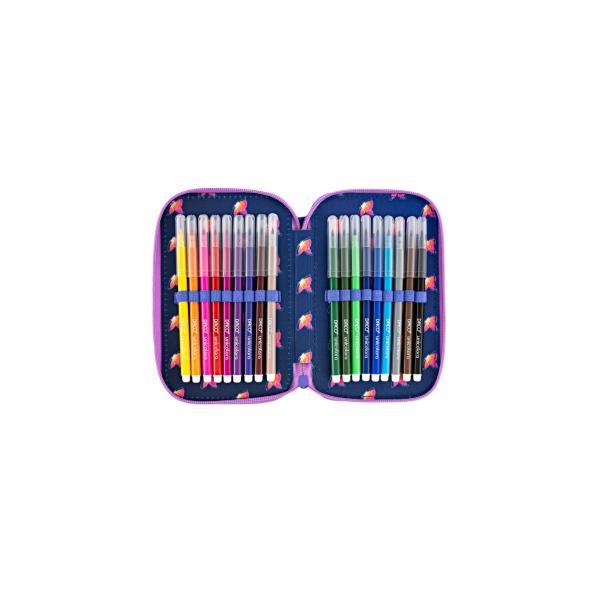 Penar &537;colar echipat dublu &ndash; model flutura&537; multicolor compartimentatPenarul &537;colar dublu Flutura&537; Str&259;lucitor este alegerea ideal&259; pentru fetele care &icirc;&537;i doresc un accesoriu practic &537;i atractiv pentru organizarea rechizitelor Designul &icirc;n nuan&539;e de albastru decorat cu flutura&537;ul&nbsp; colorat &537;i efectul 