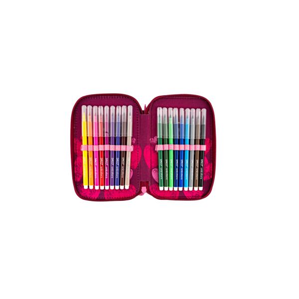 Penar &537;colar echipat dublu &ndash; model cu inimioare compartimentatPenarul &537;colar dublu Inimi Vesele este alegerea ideal&259; pentru fetele care iubesc accesoriile colorate &537;i pline de energie pozitiv&259; pentru organizarea rechizitelor Designul &icirc;n nuan&539;e de ro&537;u &537;i roz decorat cu inimioare ofer&259; un aspect atr&259;g&259;tor 