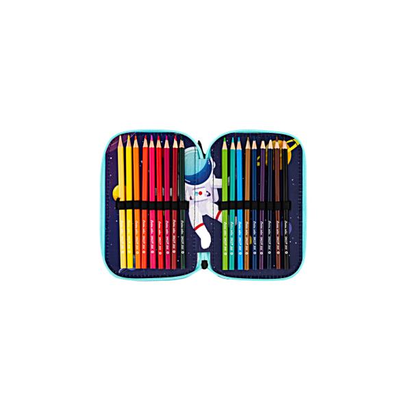 Penar &537;colar triplu echipat DACO &ndash; model Cosmos 3 compartimente 46 piese inclusePenarul &537;colar&nbsp;DACO &ndash; Cosmos&nbsp;aduce universul mai aproape de tine printr-un design spectaculos cu astronaut planete &537;i stele Ideal pentru copiii pasiona&539;i de spa&539;iu &537;i aventur&259; acest penar 