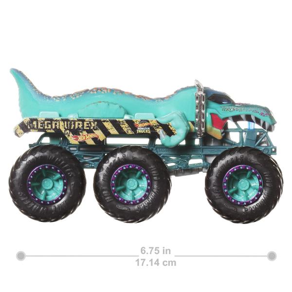 Fiecare camion turnat sub presiune surprinde cu stilul si personalitatea unui personaj sau a unei creaturi populare Monster Truck la scara 164 Porneste in aventuri cu camioanele Hot Wheels Monster Trucks Big Rigs Fiecare vehicul la scara 164 transmite personalitatea popularelor creaturi Monster Truck cu decalcomanii atragatoare pe care fanii le adora Copiii pot transporta vehicule suplimentare la scara 164 pe platforma sau cu carligul de remorcare de pe Big Rig  Acest pachet contine 