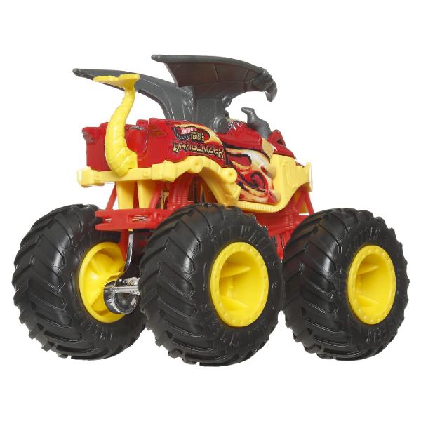 Colectioneaza masinutele Hot Wheeels gigantice pentru numeroase cascadorii Striviti competitia cu masinuta de baza 164 are motoare puternice de frecare si actiuni feroce pe roti acesti monstri sunt de neoprit Fiecare se vinde separat in functie de disponibilitate Culorile si decoratiunile pot varia Acest pachet contine personajul Dragonizer