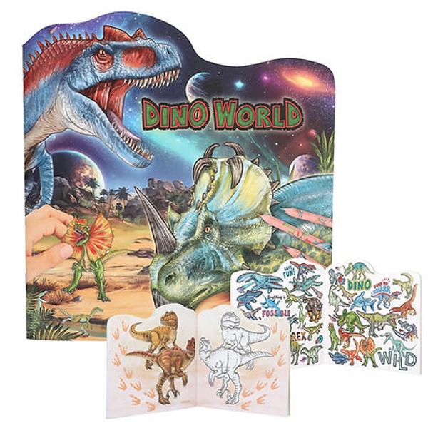 Distractie de colorat dinozaur din Dino World In stil galaxie 21 de pagini cu motive de dinozaur asteapta sa fie colorate In aceasta carte de colorat cu decupaje figurative De asemenea este inclus o pagina dubla cu autocolante
