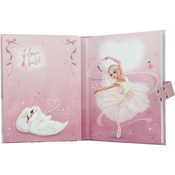 Jurnal pentru fete cu sunetul &bdquo;Simfonie&rdquo; care atunci c&acirc;nd este deschis se deschide timp de aproximativ 20 de secundeDesign TOPModel Ballet de Depesche - &Icirc;n roz cu motiv magic de balerin&259;span 