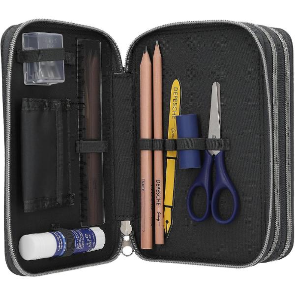 Penarul superb cu design Action World este deja umplut&259; &537;i ofer&259; suficient spa&539;iu pentru toate pixurile ustensilele de desen &537;i tot ce mai au nevoie copiii la &537;coal&259; Include 18 pixuri colorate &537;i cu v&acirc;rf de p&acirc;sl&259; 2 creioane ascu&539;itoare radier&259; rigl&259; foarfece lipici stick &537;i o hus&259; mic&259; cu velcro Penarul este decorat &icirc;n gri &icirc;nchis cu un motiv cu ma&537;ini de curse ma&537;ini de 