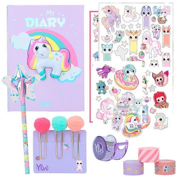 Un jurnal DIY Setul de Ylvi include un notebook cu puncte fine la interior 3 capse cu pom-poms dragut 1 creion cu topper stea 1 dozator cu 4 benzi decorative si o multime de autocolante dragute din lumea magica a unicornului NayaAtrage atentia absoluta figura unicornului 3D de pe coperta cartii