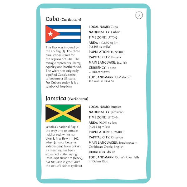 56 double-sided cards show the flag of every independent country in the world Each flag is accompanied by country data from capital cities to currencies Feature panels tell more about flag designs symbols and traditions while internet links provide lots more flag facts