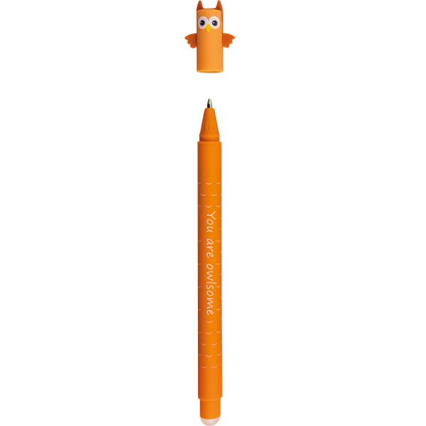 Rollerul cu gel &bdquo;Animal erase it&rdquo; motiv bufnita functioneaza cu cerneala albastra speciala termosensibila ce se sterge prin frecarea cu capatul celalalt al rollerului Grosimea liniei de scriere e de 07 mm A nu se utiliza pe documente legale La temperaturi mai mari de  60&deg;C cerneala dispare