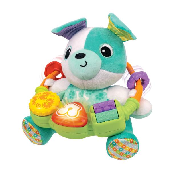 Catelus de Plus Interactiv Joaca-te Cu Mine O Lume de Distractie si Invatare pentru Micutul Tau Descopera jucaria ideala pentru bebelusul tau catelusul de plus interactiv echipat cu un inele de activitate detasabile si urechi incretite Aceasta jucarie minunata nu doar ca este adorabila si moale dar este si plina de surprize si activitati care vor captiva atentia micutului tau si il vor ajuta sa se dezvolte armonios Inelele de activitate colorate rolele glisante si butoanele colorate sunt 
