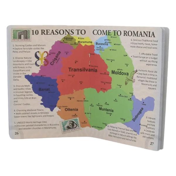 Pasaport de explorare Romania in limba engleza ghid de calatorie creativ pentru notite amintiri si stampile Ideal pentru turisti sau cadou&nbsp;