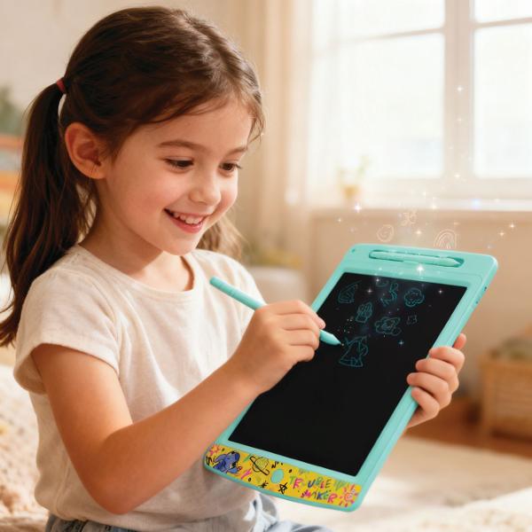 Tabla de desen LCD Disney Stitch este ideala pentru copiii pasionati de desen scriere si activitati creative Ecranul LCD permite realizarea unor desene mesaje forme si modele colorate cu ajutorul stiloului inclus fara a fi necesare hartie creioane sau carioci Continutul poate fi sters rapid prin simpla apasare a butonului dedicat astfel incat tabla sa poata fi reutilizata imediat pentru o noua creatie Setul include un stilou si 2 foi cu sabloane tematice care ii ajuta pe cei mici sa 