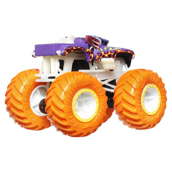 Actiunea devine si mai palpitanta atunci cand luminile se sting iar masinile Hot Wheels Monster Truck se aprind Vehiculele Monster Truck sunt puternice au roti uriase si au un aspect agresiv Cel mai mare circuit din lume pentru vehiculele Monster Truck este pregatit sa gazduiasca o cursa grandioasa cu noile masinute Acest pachet contine modelul HotWeiler