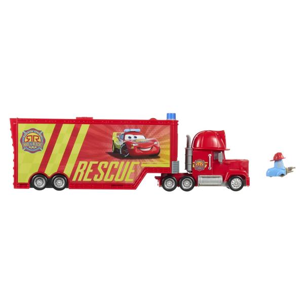 Camionul Mack din colectia Disney Pixar Cars Race &amp Rescue se transforma intr-un centru mobil de reparatii si interventie pregatit pentru aventuri inspirate din lumea Cars Vehiculul se deschide pentru a dezvalui o zona de service cu platforma rampa si mai multe elemente interactive pentru repararea si pregatirea masinutelor pentru urmatoarea cursa Setul include camionul Mack si accesorii tematice pentru scenarii de joaca de tip service si salvare Copiii pot transporta vehiculele le 