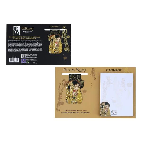 Adaug&259; o not&259; de elegan&539;&259; &537;i rafinament activit&259;&539;ilor de zi cu zi cu acest set format din bloc notes magnetic &537;i semn de carte magnetic inspirat de celebra pictur&259; &bdquo;S&259;rutul&rdquo; The Kiss a artistului Gustav KlimtDesignul artistic reproduce farmecul uneia dintre cele mai cunoscute opere ale pictorului austriac remarcabil&259; prin motivele 