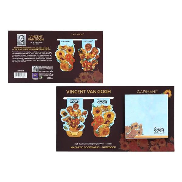 Set cu bloc notes magnetic 8 x 8 cm &537;i 2 semne de carte magnetice Van Gogh &ndash; SunflowersAdu un strop de culoare c&259;ldur&259; &537;i inspira&539;ie artistic&259; &icirc;n fiecare zi cu setul magnetic Van Gogh &ndash; Sunflowers Inspirat de celebra serie de picturi &bdquo;Floarea-soarelui&rdquo; a artistului Vincent van Gogh acest set &icirc;mbin&259; frumuse&539;ea artei cu utilitatea accesoriilor 