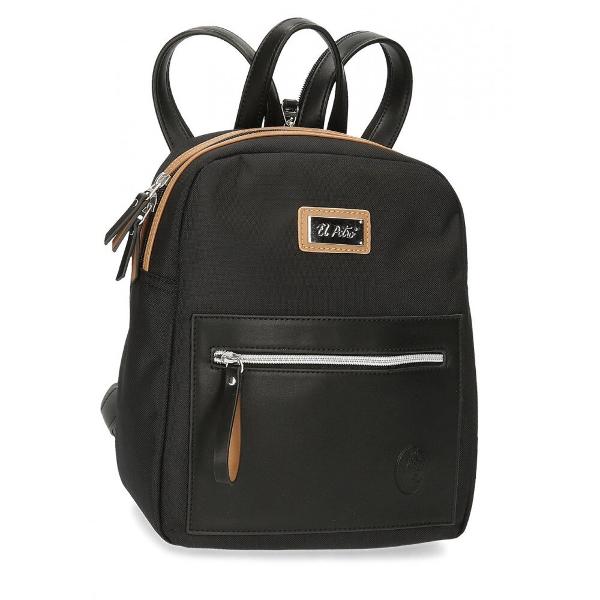 Rucsac casual negru El Potro Chic - capacitate 6 litri dimensiune 24x28x10 cm material poliester - flexibil si usor 1 compartiment culoare negru bretele sunt ajustabile pentru o purtare confortabila si unite printr-un fermoar care ofera posibilitatea de a-l transport tip rucsac sau tip geanta maner superior 1 buzunar frontal pentru acces usor la accesorii si gadgeturi rucsacul poate fi transportat in mana de maner sau pe umar cu ajutorul baretei sau in spate cu ajutorul bretelelor 