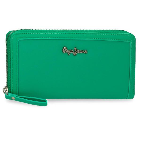 Portofel dama protectie RFID Pepe Jeans Aina verde - culoare verde compartiment special pentru bacnote carduri dimensiune 195x10x2 cm material piele sintetica multiple compartimente  sistem protectie card sloturi card inchidere cu fermoar