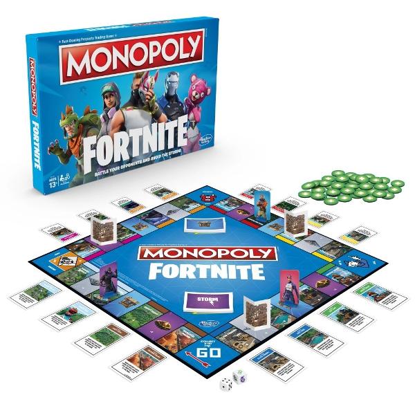 IMONOPOLY FORTNITE Fani Fortnite aceasta editie a jocului Monopoly este inspirata de popularul joc video Fortnite Nu este vorba despre cate proprietatii detii ci despre cat timp poti supravietui In editia speciala Monopoly Fortnite jucatorii isi insusesc proprietati lupta cu adversarii si evita FURTUNA STORM pentru supravietuire Tabla de joc designul si componentele jocului includ elemente inspirate de jocul video inclusiv locurile Fortnite si cartonasele din cufarul de prada In 