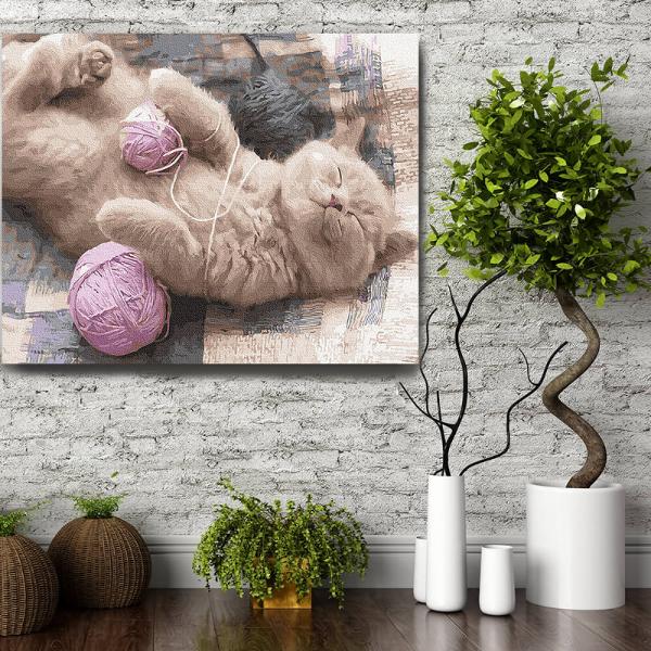 Set pictura pe numere panza Pisica somnoroasa 40x50 cmDimensiuni 40 x 50 x 15 cmMaterial panza 70 poliester  30 bumbac vopseluri acriliceUrmareste pasii simpli ai pictarii pe numere si bucura-te de o experienta placuta Porneste intr-o noua aventura si creaza si tu acest tablou in culori calde cu titlul Pisica somnoroasa 40x50 cm cu ajutorul materialelor incluse in acest set de pictura pe numere pentru adulti Totul este deja setat vopselurile sunt puse separat 