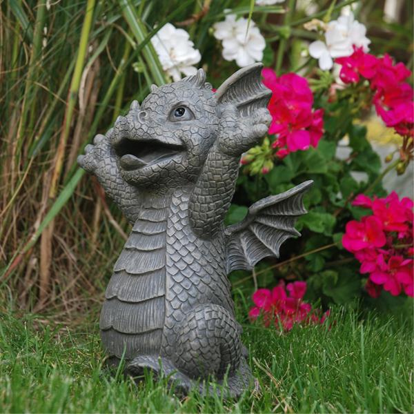 Statueta dragon de gradina - Buna ziua 26 cm GD215- Figurina este rezistenta la intemperii si potrivita pentru zona exterioara- Figurina are multe detalii si este pictata manual- Inaltime aprox 2650 cm- Material Polir&259;&537;in&259;- pictat manual