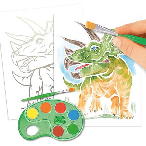 Distrac&539;ie de pictur&259; cu dinozauri cu hârtia Dino World Color me up 10 motive grozave de dinozauri cu linii albe pretip&259;rite care fac ca pictarea s&259; fie o joac&259; de copii Include o palet&259; cu 6 culori o pensul&259; &537;i instruc&539;iuni de pictur&259; cu teoria culorilor